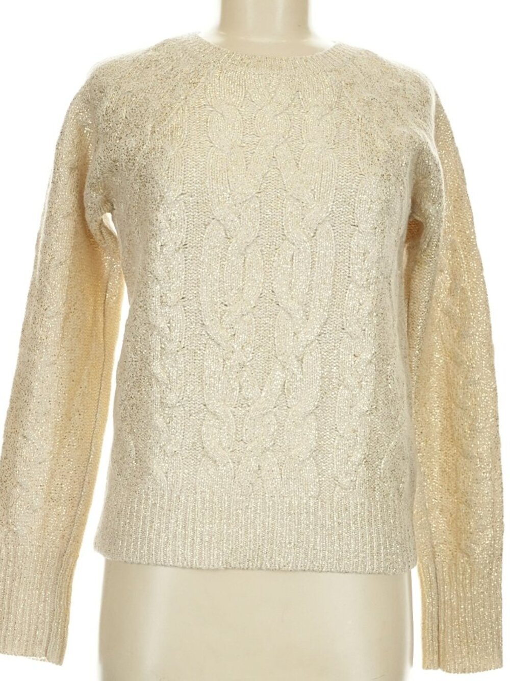 Ann Taylor LOFT Metallic Gold Wool Blend Cable Knit Crewneck Sweater - Picture 2 of 13